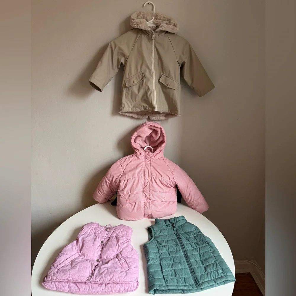 Zara Kids Puffer Jacket Vest Beige, Pink, Green 2T-4T Waterproof Lottie Girl’s - Picture 1 of 16